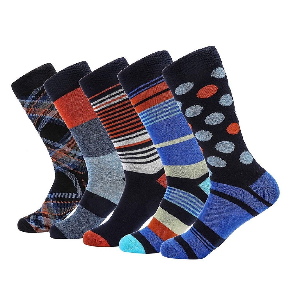 Mens Colorful Patterned Cotton Dress Socks 5pk